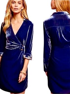 NWT Maeve for Anthropologie Blue Velvet Wrap Shirt Dress Size 0